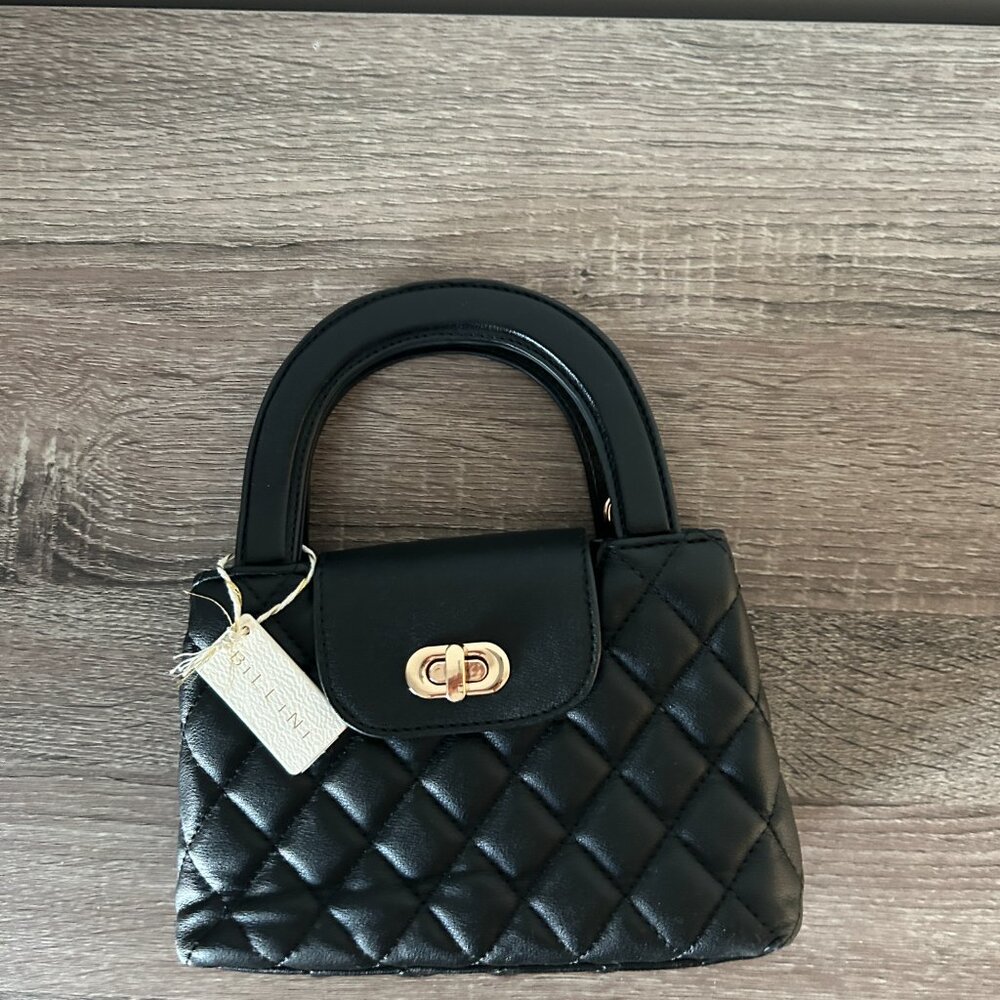 NEW BILLINI Quilted Black Faux Leather Mini Handbag Detachable Chain Crossbody - Picture 4 of 7